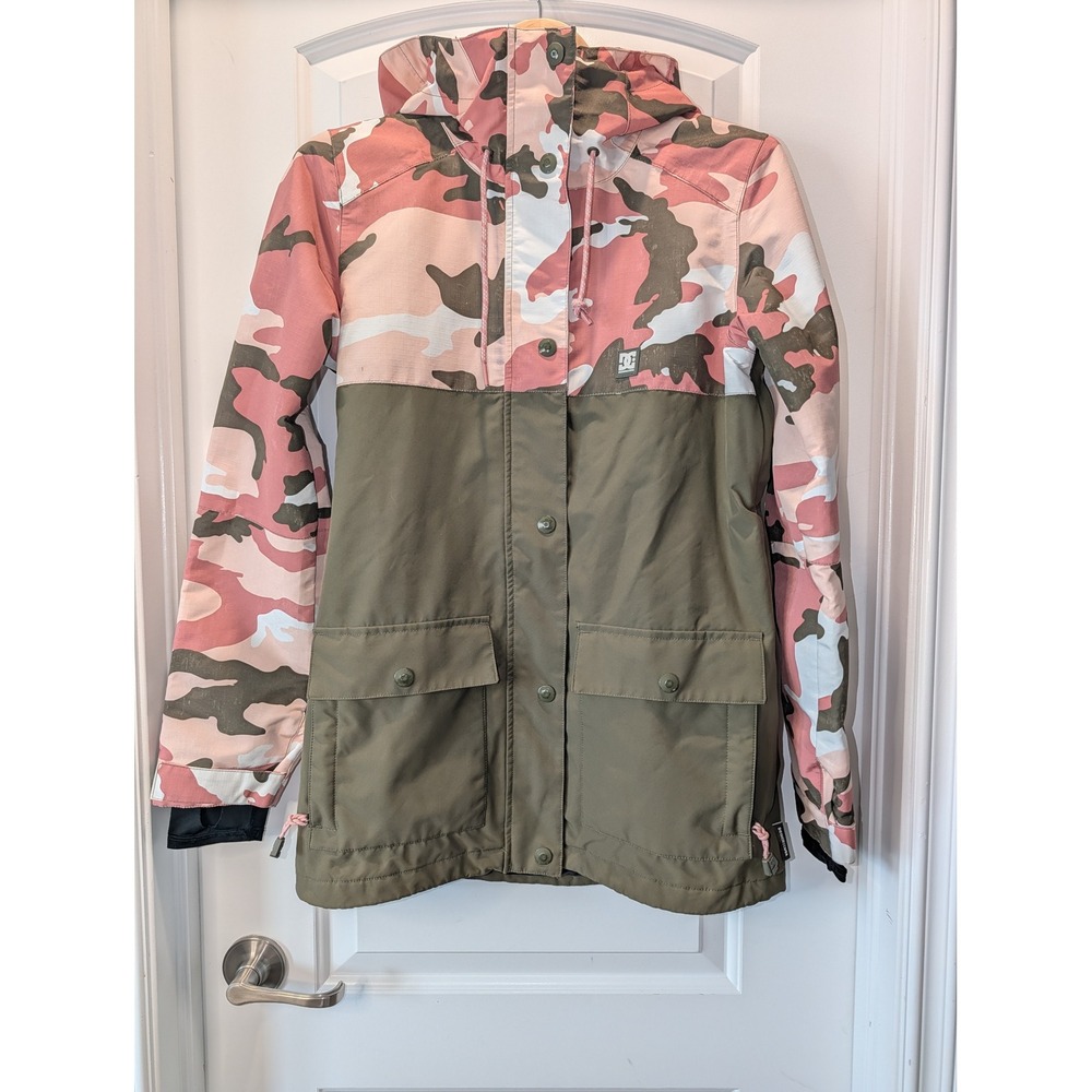 DC Shoes Women Snowboard Jacket Pink Camo Olive Green 10K Waterproof Hooded Coat